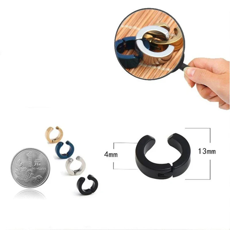 Lianfudai 1PCS Classic Korean Punk Stainless Steel Ear Clip Earrings for Men Women Black No Pierced Fake Ear Circle New Pop Jewelry