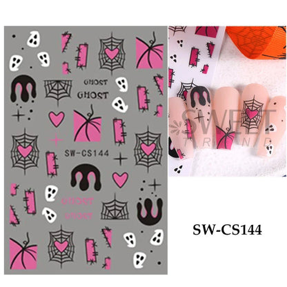 sengpan Pink Pumpkin Halloween Nail Stickers Ghost Star Mummy Love Heart Spider Web Scorpion Blood Drops DIY Winter Manicure Decoration