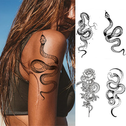 sengpan 2024 Summer Snake Flower Temporary Tattoos Sticker Waterproof Cool Dark Style Unisex Water Transfer Fake Tattoo Women Accessory