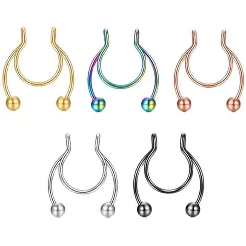 sengpan Stainless Steel Magnet False Nose Ring Magnetic Nose Clip Fake Septum Piercing Lip Rings Nariz Non Piercing Jewelry