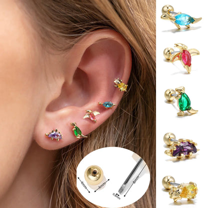 sengpan New Stainless Steel Screw Rod Zircon Dinosaur Ear Bone Nails Wild Animal Earrings Piercing Earrings Single Hot Sale