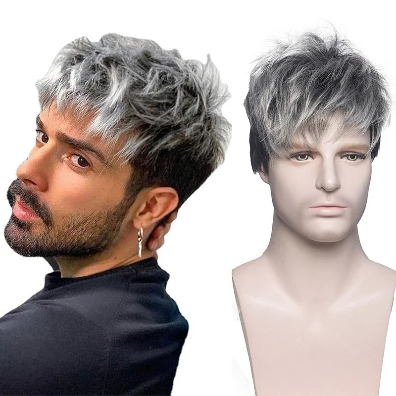 sengpan Synthetic Men Short Straight Wig Black for Male Hair Fleeciness Realistic Natural Headgear Hair Heat Resistant for Daily Party