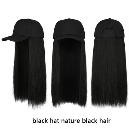 sengpan Y2K Wig Hats Women Fashion Long Wig Caps Casual Solid Color Cap with Wig 55cm Long Curly Hair Hat 40cm Straight Hair Visors