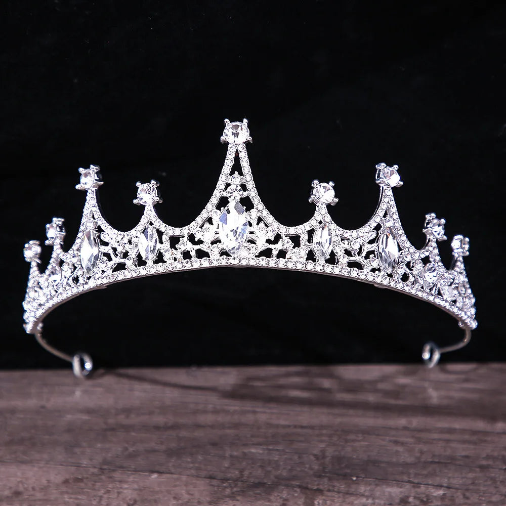 sengpan Korean Luxury White Crystal Crown Hair Accessories Tiara Women Wedding Rhinestone Bridal Silver Color Crown Hair Jewelry