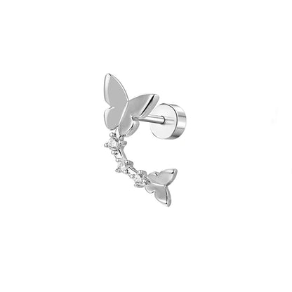 sengpan New Fashion Simple Heart Butterfly Star Earrings for Women Exquisite Stainless Steel Studs Sweet Niche Design Party Jewelry