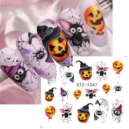 sengpan 5pcs Halloween Pumpkins Nail Art Water Decals Stickers Mummy Ghost Fake Nail Accessories DIY Nail Stickers Spiders Web