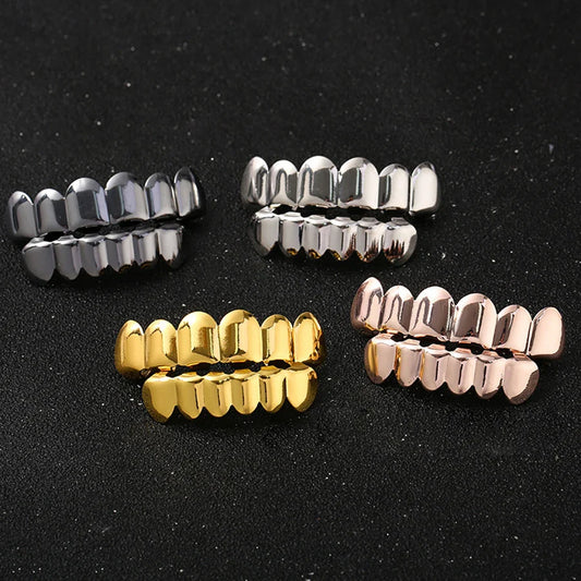 sengpan Classic Fashion 6/6 Teeth Grillz Hip Hop 14K Gold Plated Tooth Caps Decor Braces Dental Grills For Women Men Jewelry