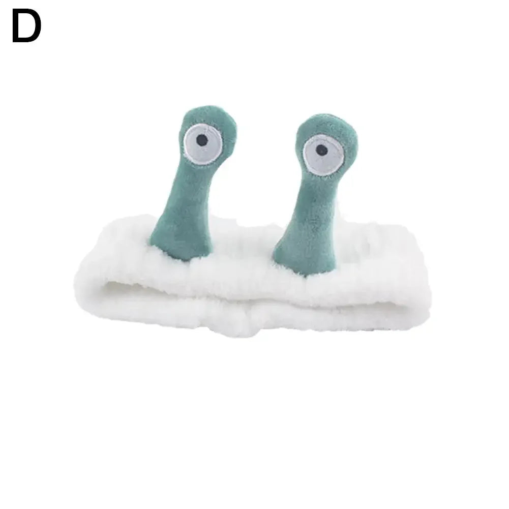 sengpan Cartoon Big Eye Snail Headband For Washing Face Cute Elastic Snail Makeup Hair Band Soft Coral Fleece Hairbands For Women Girls