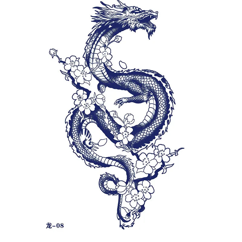 sengpan Waterproof Temporary Tattoo Sticker Japanese Style Black White Flame Dragon Body Art Fake Tattoo Flash Tattoo Arm Female Male