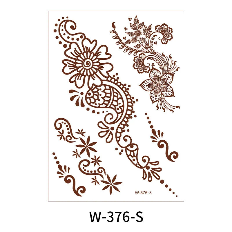 sengpan Brown Henna Lace Temporary Tattoos Sticker For Women Mehndi Stickers for Hand Neck Body Feather Flora Henna Tattoo Waterproof