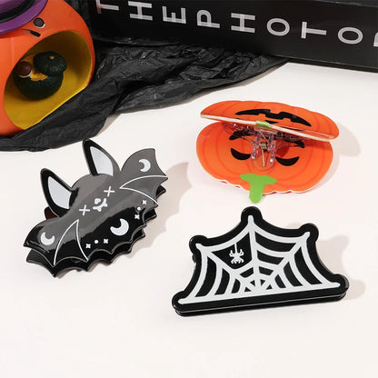 sengpan Halloween Hair Clips Spooky Pumpkin Grab Clips Back of The Head Plate Hair Bat Ponytail Clips Hair Accessories