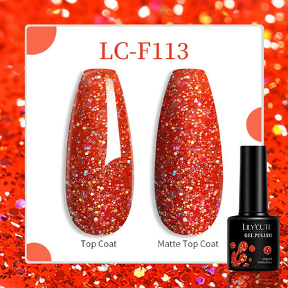 sengpan 7ML Glitter Gel Nail Polish Sparkling Semi Permanent UV Gel Colorful Shinning Gel Varnish Nail Art Soak Off UV LED Gel