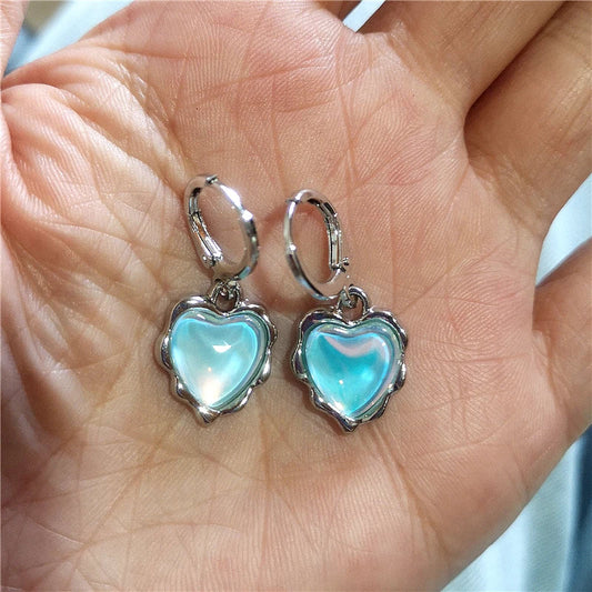 New Kpop Goth Y2K Cute Blue Heart Love Pendant Earrings For Women Egirl 2000s Aesthetic Charms Vintage Jewelry EMO Accessories