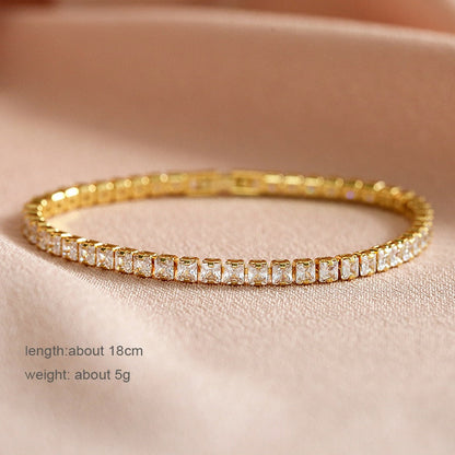 sengpan Tennis Bracelets for Women Shining Gold Color Single Layer CZ Charm Bracelet Statement Wedding Party Jewelry Wholesale