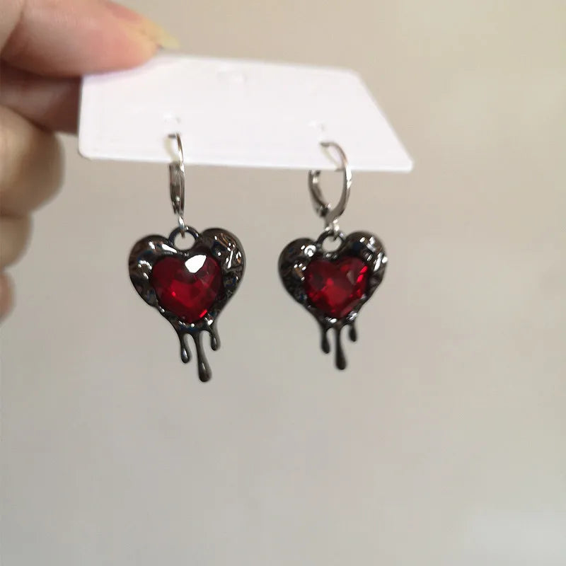 sengpan Sweet Cool Zircon Heart Earrings Female Red Lava Charm Pendant Earrings Birthday Party Jewelry Accessories