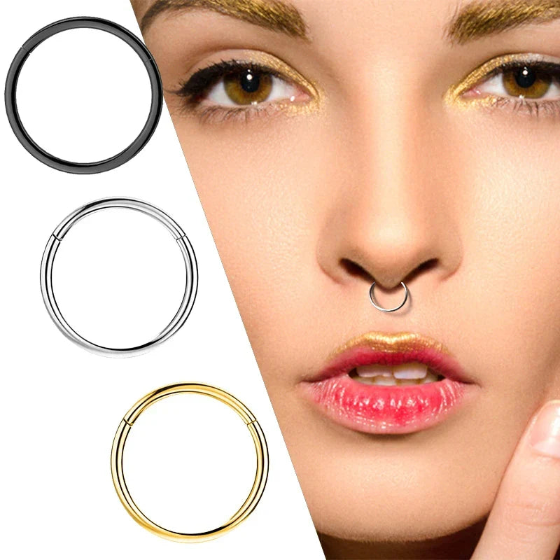 sengpan 1PC Stainless Steel Nose Hoop Septum Piercing Clicker Hinged Segment Rings Lip Helix Daith Conch Cartilage Earrings Sexy Jewelry