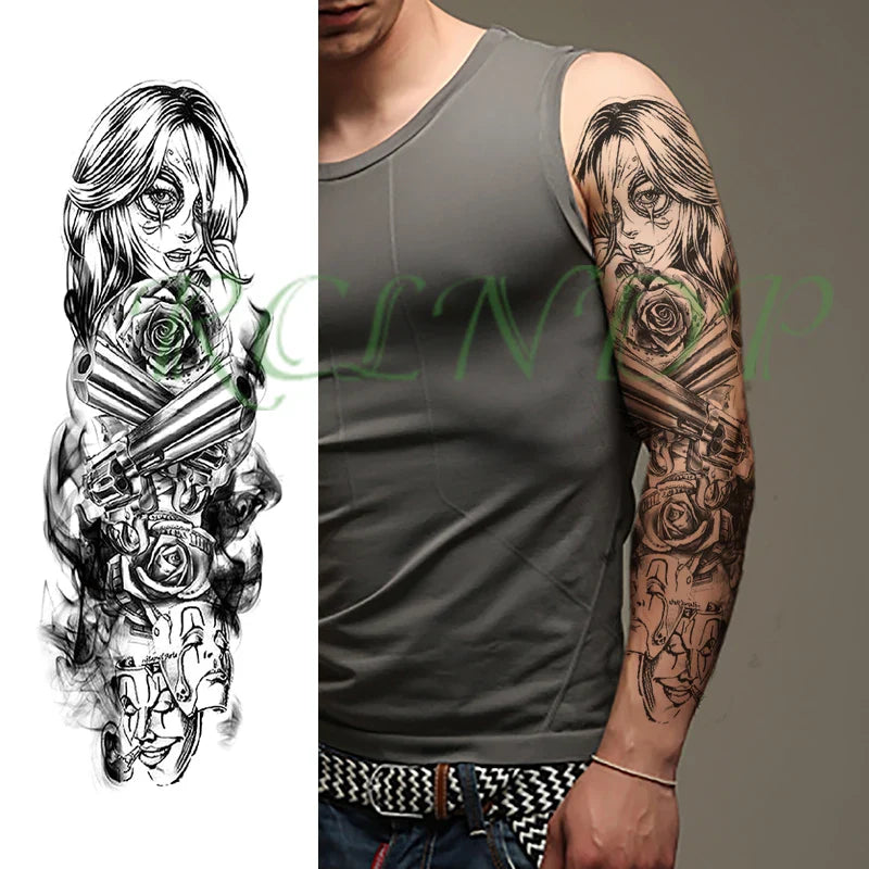 sengpan Waterproof Temporary Tattoo Sticker Anubis Ancient Egypt Greece Zeus Eye Full Arm Fake Tatto Flash Tatoo Sleeve for Men Women