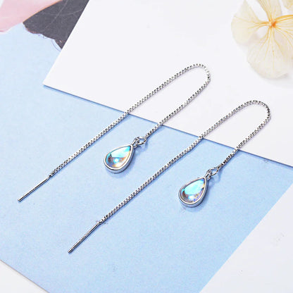 sengpan Elegant Teardrop Moonstone Dangle Long Chain Threader Earrings for Women Girl