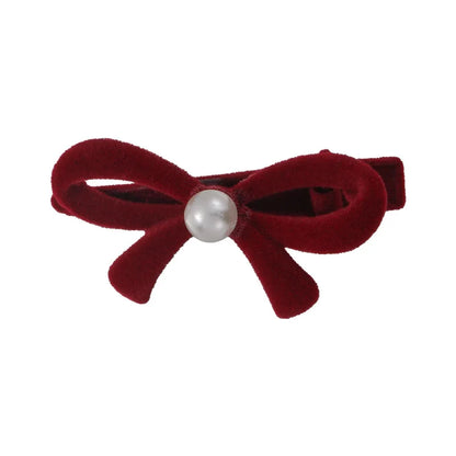 sengpan Retro Flocked Pearl Bow Christmas Hair Clips for Woman Girls Sweet HairPins Child Cute Bow Barrettes Fashion Hair Accessories