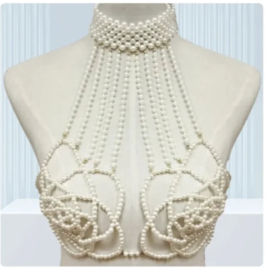 sengpan Pearl Body Chain Jewelry totally hand-made Bra fringed For Women Bridal Wedding Dress Beach Nightclub Pearl Waist chain