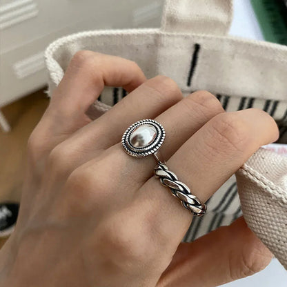 sengpan 925 Sterling Silver Rings Couples Accessories INS Fashion Vintage Twist Design Round Shape Geometric Thai Silver Jewelry