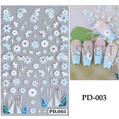 sengpan 5D Embossed Clown Nail Sticker With Crystal Rhinestone Glitter Daisy Heart Petals French Slider Spider Halloween Nail Decoration