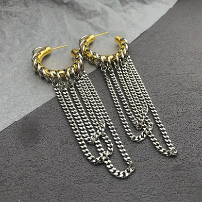 sengpan 2024 NEW Punk Metal Titanium Steel Chain C-shaped Earrings for Women Men Hip Hop Party Jewelry