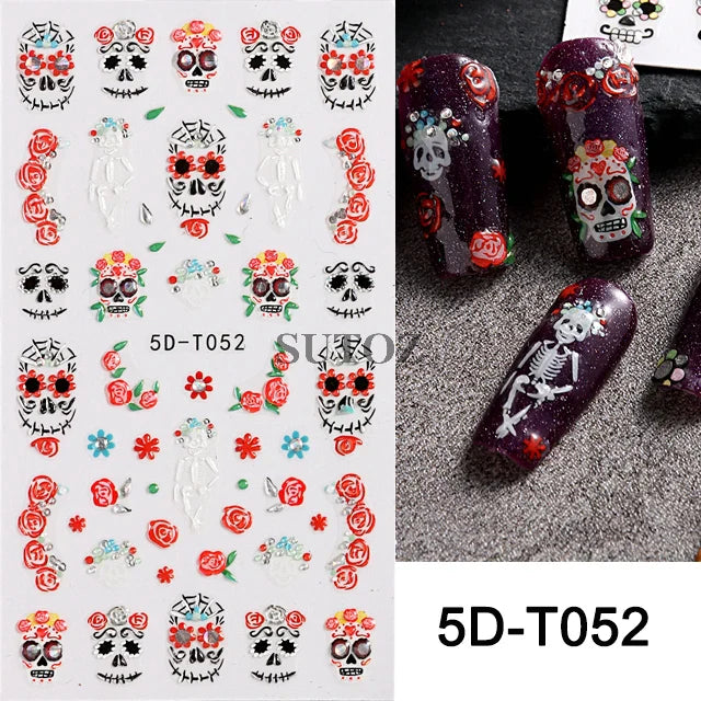 sengpan Spider Nail Art Stickers Halloween Design Ghost Skull Spider Webs Pumpkin Nail Decors Y2K Diamond Charms Manicure Decals GLJI-DZ