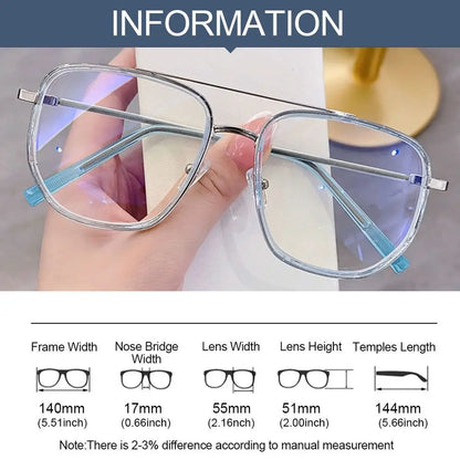 Lianfudai NEW Double Bridge Square Anti-blue Light Glasses Women Men Vintage Transparent Computer Glasses Oversize Frame Eyeglasses 1PC