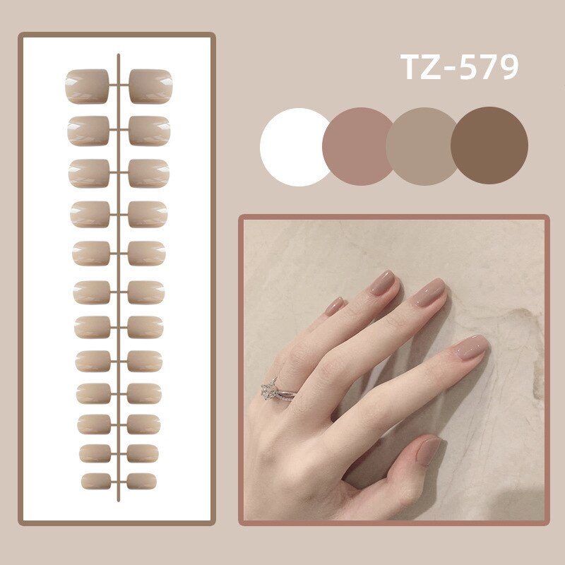 sengpan 24Pcs/Set Long Round Head Bright Solid Color Press On Acrylic Nail Art Fake Nails Finished Wearing Manicure Reusable False Nails