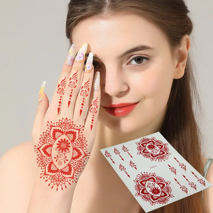 sengpan Red Henna Temporary Tattoos for Women Flower Mandala Mehndi Stickers for Hand Women's Body Protection Tattoo Waterproof