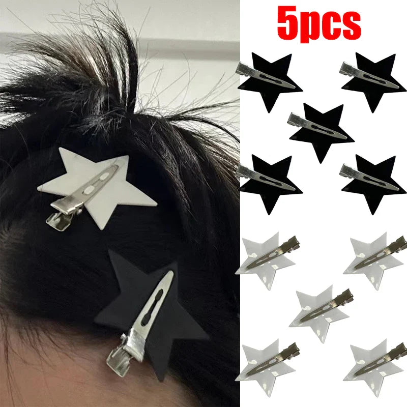 Dospita 5pcs Black White Star Y2k Hair Clips Hair Accessories Hyperbole Harajuku Sweet Cool Pentagram Hair Pins for Women Egirl Jewelry