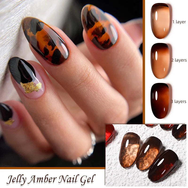 sengpan 7ml Translucent Jelly Amber Gel Nail Polish Brown Coloured Varnish Gel Long Lasting Semi Permanent UV Nail Art Manicure