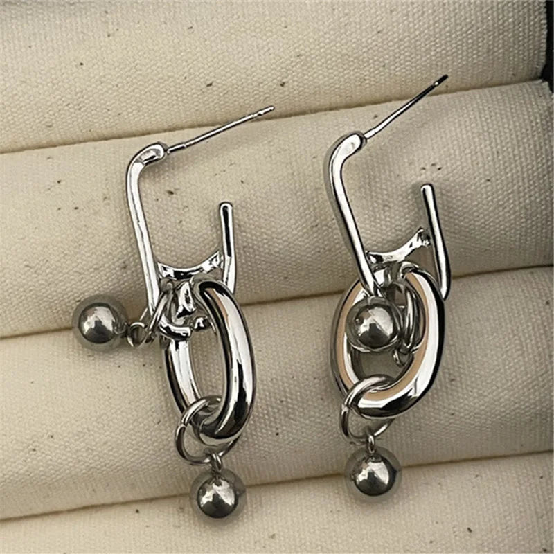 sengpan Punk Style Irregular Metal Ball Pendant Earrings For Women Party Wedding Jewelry Accessories Gift