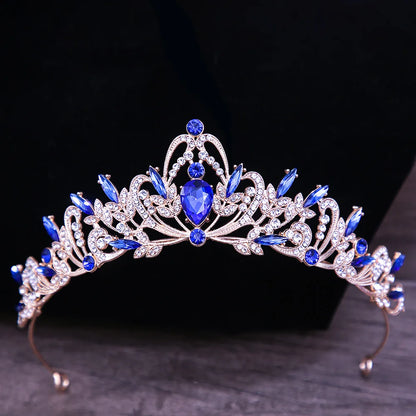 sengpan Baroque Luxury Girls AB Red Green Blue Crystal Bridal Wedding Tiara Crown Bride Queen Headbands Hair Jewelry Accessories