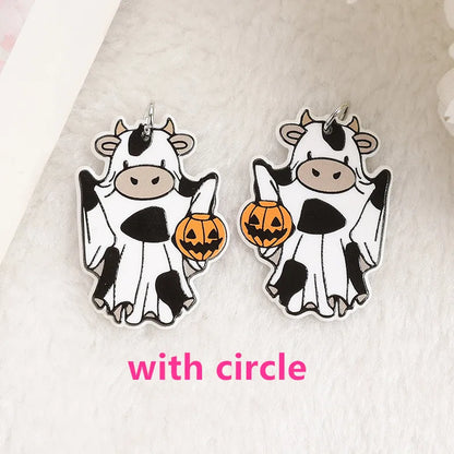 sengpan 8Pcs Halloween Charms Creative Acrylic Ghost Cat Cow Pendant For Keychain Necklace Jewelry Diy Making