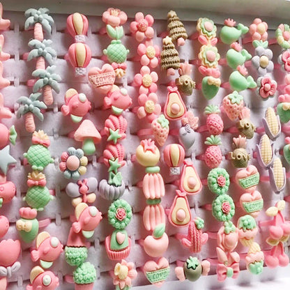 sengpan 10pcs/lot Children's Cartoon Rings Candy Flower Animal Bow Shape Ring Set Mix Finger Jewellery Rings Kid Girls Toys Anillo