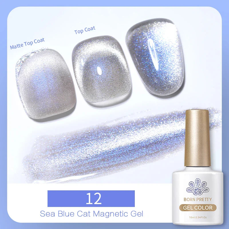 sengpan 10ml Double Light Reflective Glass Cat Magnetic Gel Sparkling Rainbow Color Gel Nail Polish Varnis Semi Permanent