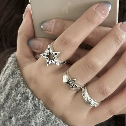 sengpan Fashion Pentagram Geometric Star Ring For Women Adjustable Finger Ring Jewelry Vintage Irregular Aesthetics Y2k Accessories