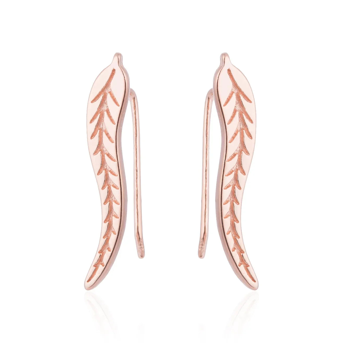 sengpan Trendy CZ Crystal Leaf Feather Earrings Ear Climber Stud Earrings For Women Everyday Jewelry Jacket Ear Cuff Piercing Bronics