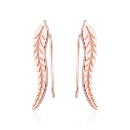 sengpan Trendy CZ Crystal Leaf Feather Earrings Ear Climber Stud Earrings For Women Everyday Jewelry Jacket Ear Cuff Piercing Bronics