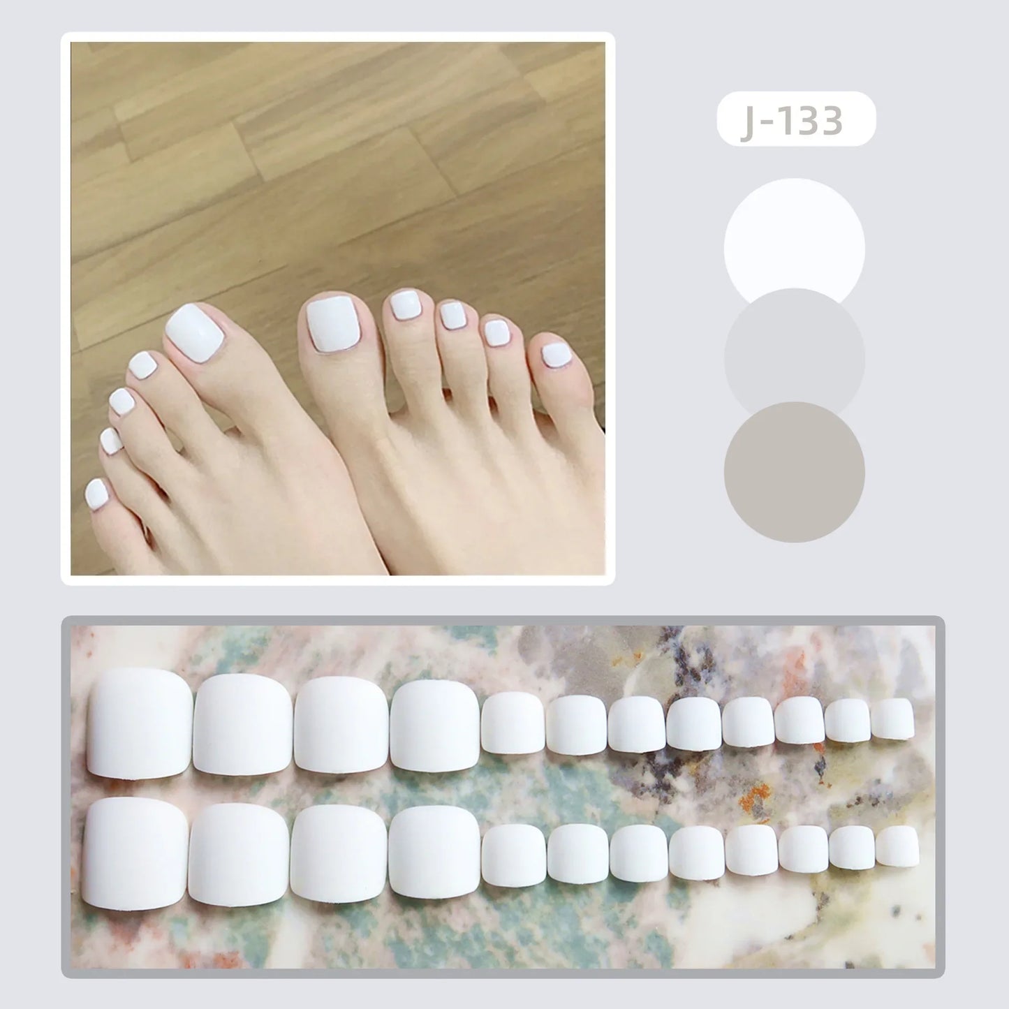 sengpan 24Ps Glossy Lake Blue Press on Toe Nails Artificial Acrylic Fake Toenails Full Coverage Removable Wearable Toe Nail Art Finished