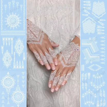 sengpan White Henna Tattoo Sticker Waterproof Temporary Tattoos for Women Body Art Mehndi Stickers for Hand Wedding Party Hena Tattoo