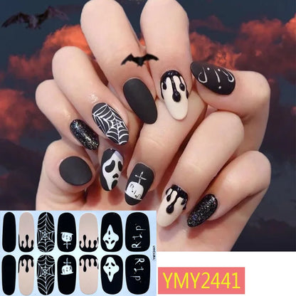 sengpan Baking Free Halloween Nail Stickers Full Sticker Fashion Nail Art Jewelry  Pumpkin Ghost Wholesale Applique Nail Sticker