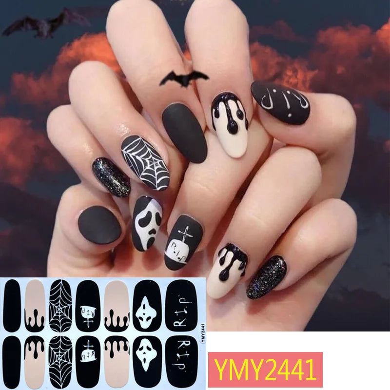 sengpan Baking Free Halloween Nail Stickers Full Sticker Fashion Nail Art Jewelry  Pumpkin Ghost Wholesale Applique Nail Sticker