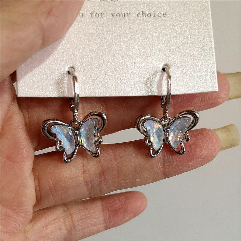 Kpop Vintage Y2K Cute Blue Butterfly Pendant Earrings For Women Egirl EMO Aesthetic Goth Trend Jewelry Accessories Hot Sale