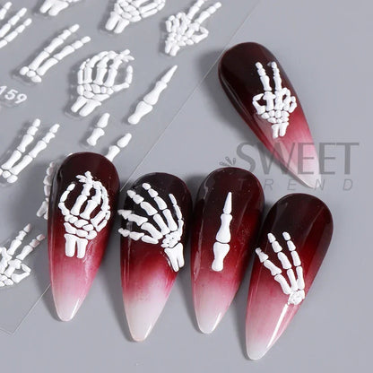 sengpan 5D Relief Skeleton Hand Halloween Nail Art Stickers Devil's Eye Slider Decal DIY Manicure Decoration Tips Nail Accessories Tools