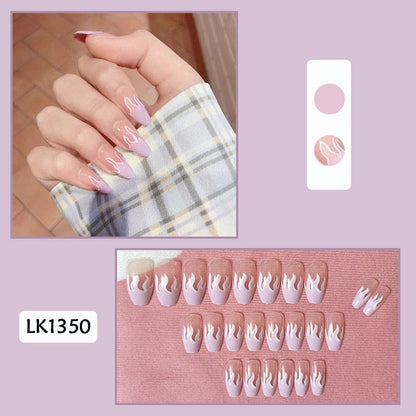 sengpan 24p Artifical Fake Nails Full Coverage False Nails White Clouds French Long Wearing Reusable Nail Coffin Ballerina Press on Nail