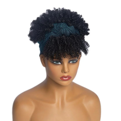 sengpan Short Kinky Curly Headband Wigs  Afro Puff Curly Headband Wig For Women Natural Synthetic Turban Wrap Wig  Cosplay Daily Use