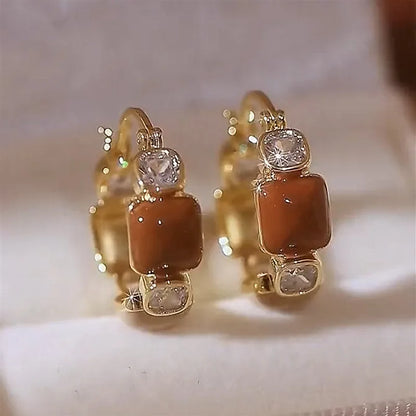 sengpan Exquisite Brown Zircon Unique Design Earrings for Women Fashionable Personalized Daily Accessories Party Jewelry Birthday Gifts